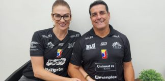 Edna Schlindwein e Rogério Portela, atleta e treinador da Bluvolei