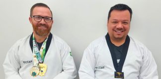 O professor e técnico de taekwondo Antônio Marcos Alves e o atleta Mário Cardoso