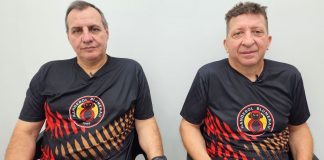 Técnico de handebol Ivan Maziero o Macarrão e o supervisor Armindo Barbieri