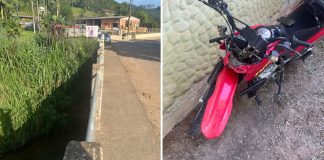 VÍDEO - Motociclista fica ferido após colidir em mureta de ponte em Ilhota