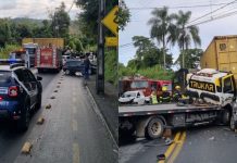 colisão entre carro e caminhões