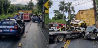 colisão entre carro e caminhões