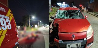 Motociclista colide com carro e fica gravemente ferido, em Gaspar