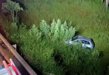 Carro sai da pista e mulher fica ferida na BR-470, em Pouso Redondo